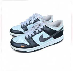 Size 6.5Y/8 women Nike Dunk Low GS Black Bright Mandarin Mini Swoosh